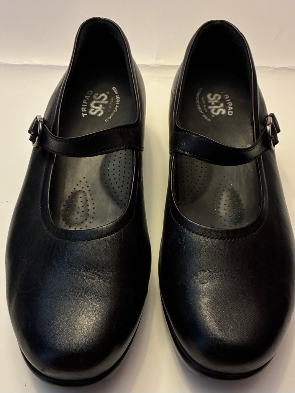 SAS Black Leather Mary Jane with Buckle Strap